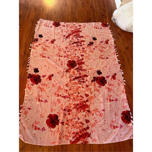 Peter Som pink floral scarf wrap with tassels cover-up - Picture 3 of 4